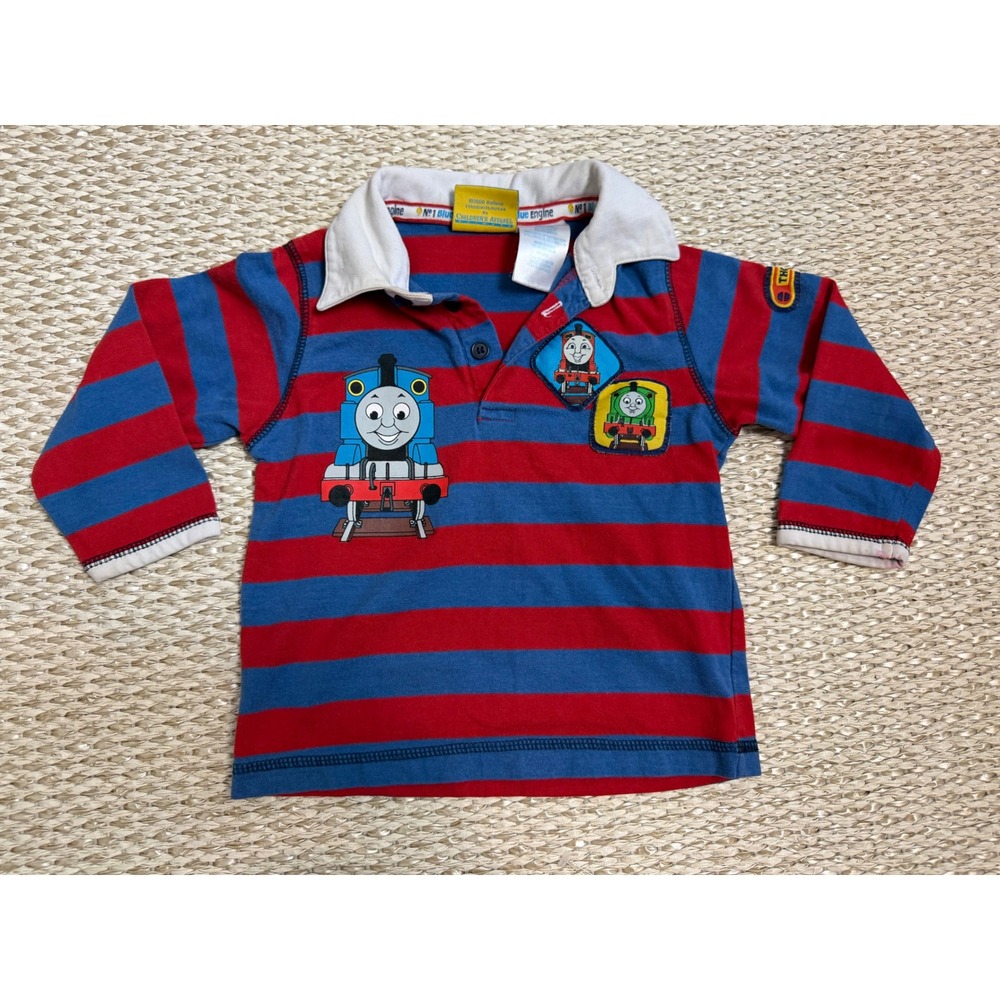 Thomas & Friends Boys 24M Rugby Shirt Red Blue Striped Y2K  Polo Vintage